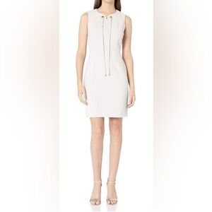 NWT Pappagallo size 10 mini dress white textured lace up preppy resort comfy